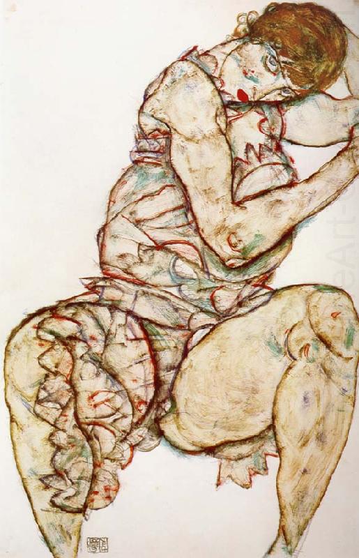Seated Woman with her Left Hand in her Hair, Egon Schiele